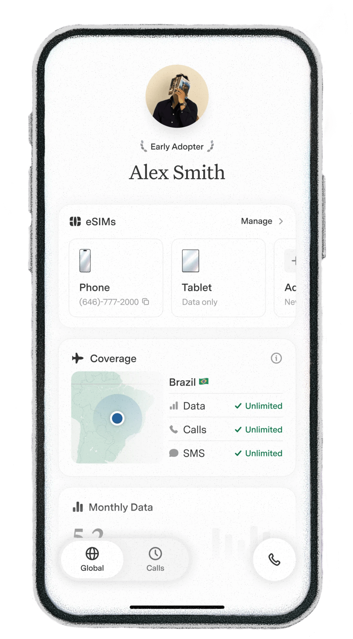 The Popcorn app showing a global plan with worldwide coverage